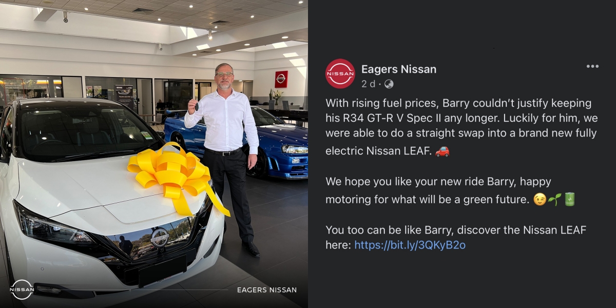 Pengedar Australia guna gambar Nissan Leaf dan GT-R R34 untu marketing