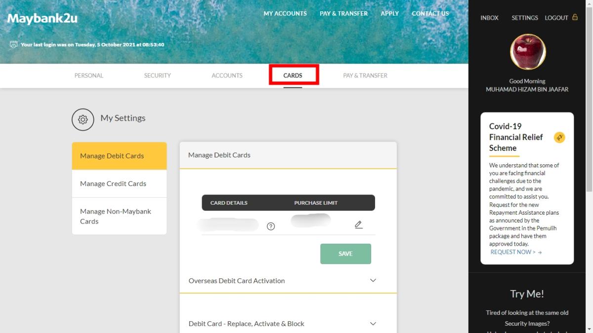 cara tukar kad debit