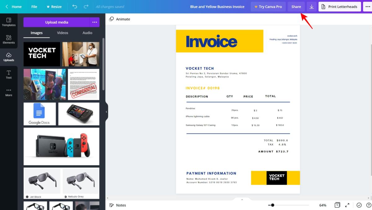 cara buat invois online